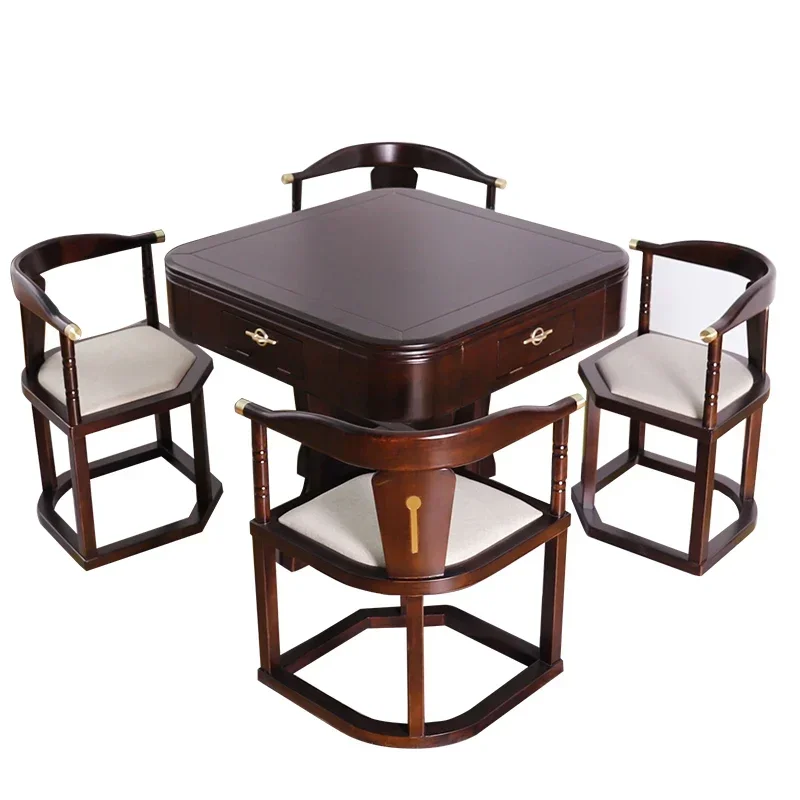 New Chinese Style Solid Wood Mahjong Machine Automatic Dining Table Mute Machine Linen Modern Chess Table