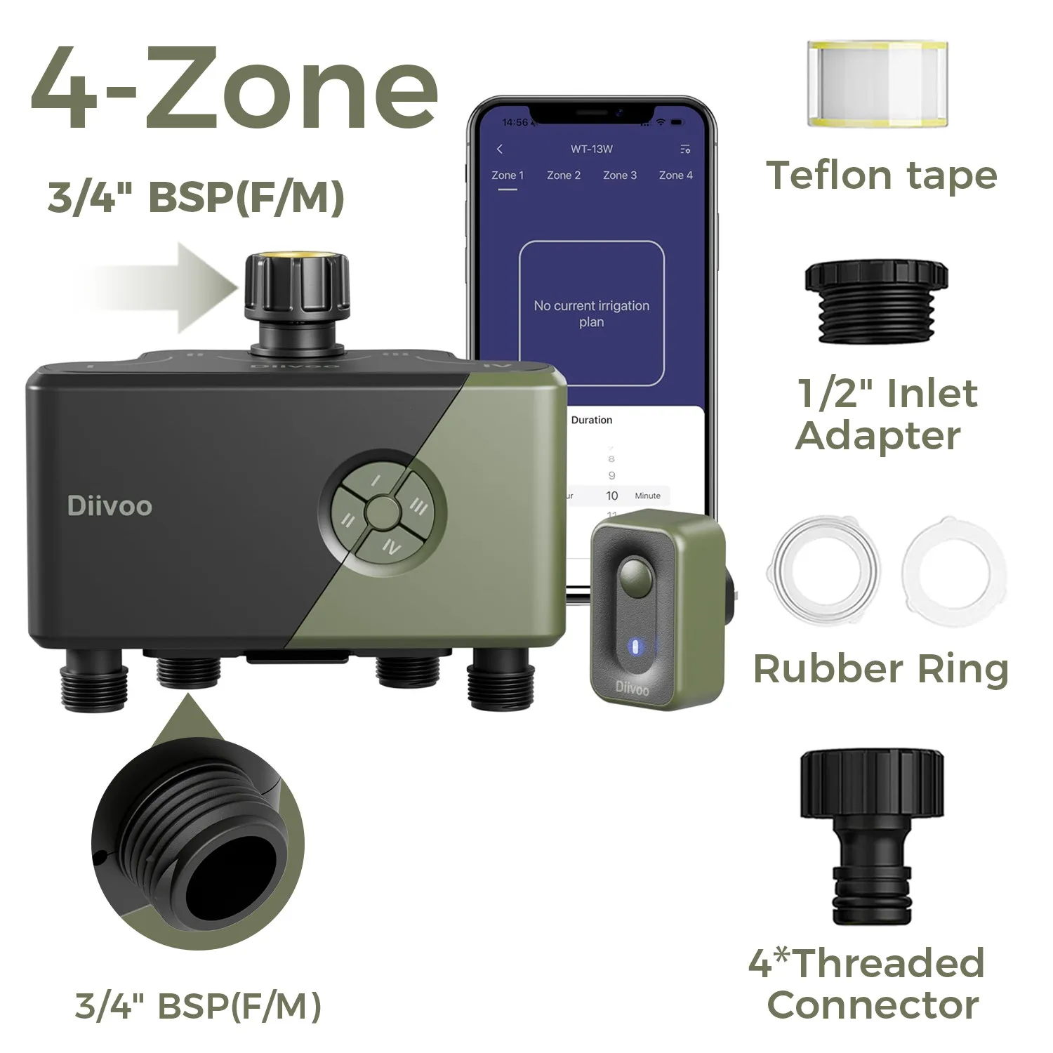 Diivoo Tuin WiFi Water Timer 3/4 Zones Automatische Irrigatie Timer Besproeiingssystemen Controller met Regenvertraging Handmatige Besproeiing