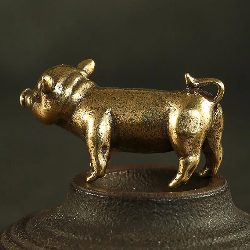 Brass Creative Small Bronze Pig Figurines Chinese Zodiac Pig Ornaments Metal Pendants Ornaments Desktop Decoration Home Decor