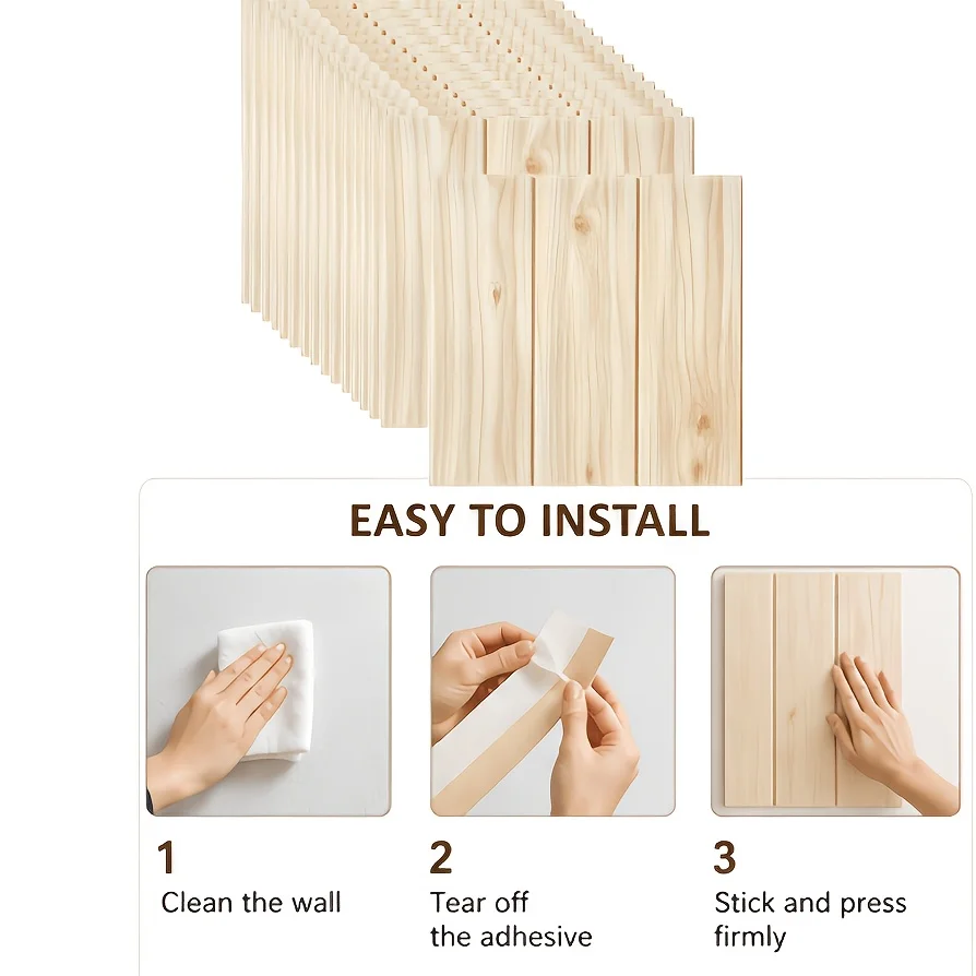 12-piece thickened self-adhesive wood-grain wall panels, waterproof, moisture-proof, and impact-resistant ceiling stickers, suitable for the kitchen, living room, bathroom, hallway, and office