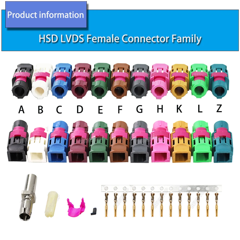 Car Vihicle Fakra HSD LVDS 4 Pin Connector Code A/B/C/D/E/F/G/H/K/L/Z Type Straight Female Crimp Dacar 535 4 Core Coaxial Cable