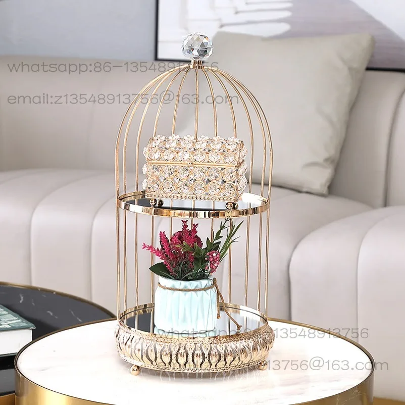 Double-layer storage rack, gold light luxury mirror texture, home porch, dresser, chest cabinet decorative storage  ornament