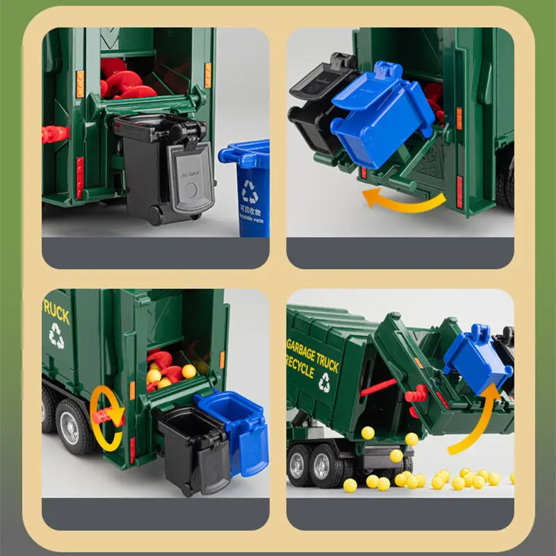 1/32 Pneumatic Control Garbage Truck Car Model Diecasts Metal City Garbage Sorting Sanitation Vehicles Car Model Kids Toys Gifts