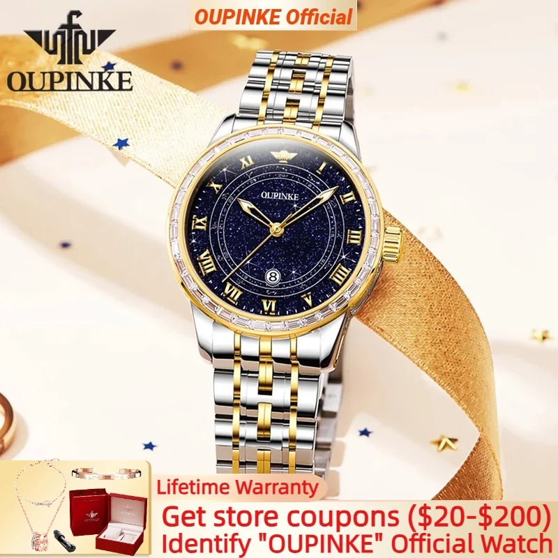 OUPINKE Original Automatic Mechanical Women's Watch Starry sky Diamond Luminous Waterproof Luxury Brand Ladies's Wristwatches