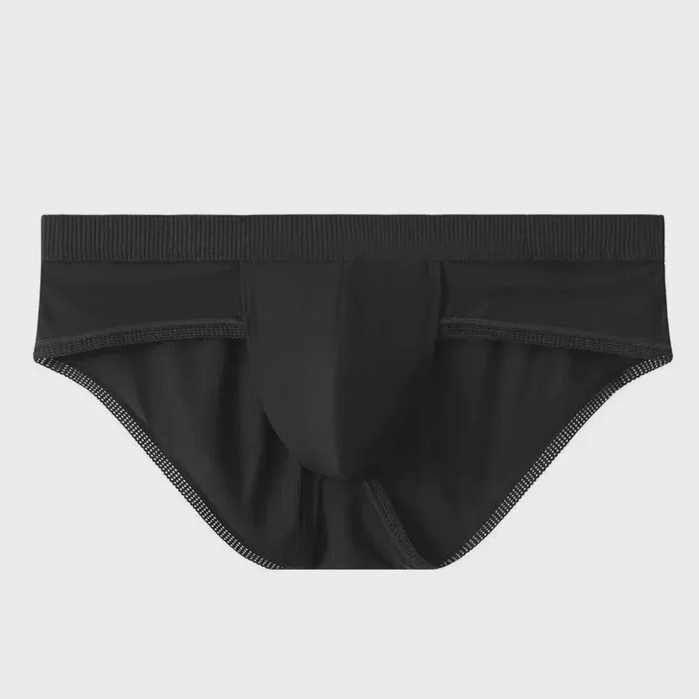 Thin Breathable Men's Underwear Ice Silk Briefs with U-Convex Pouch Support Mid Waist Trunks in Black Gray Green Blue Pink