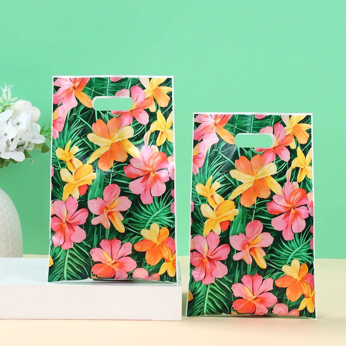 Hawaiian Flamingo Handy Gift Bag Summer Beach Birthday Party Decorations Kids Favors Candy Cookie Bag Hawaii Luau Tropical Party