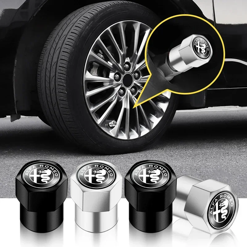 4Pcs Car Accessories car Wheel Tire Valve Stem Caps For Alfa Romeo 159 147 156 166 Giulietta Giulia Mito Stelvio Brera Spider