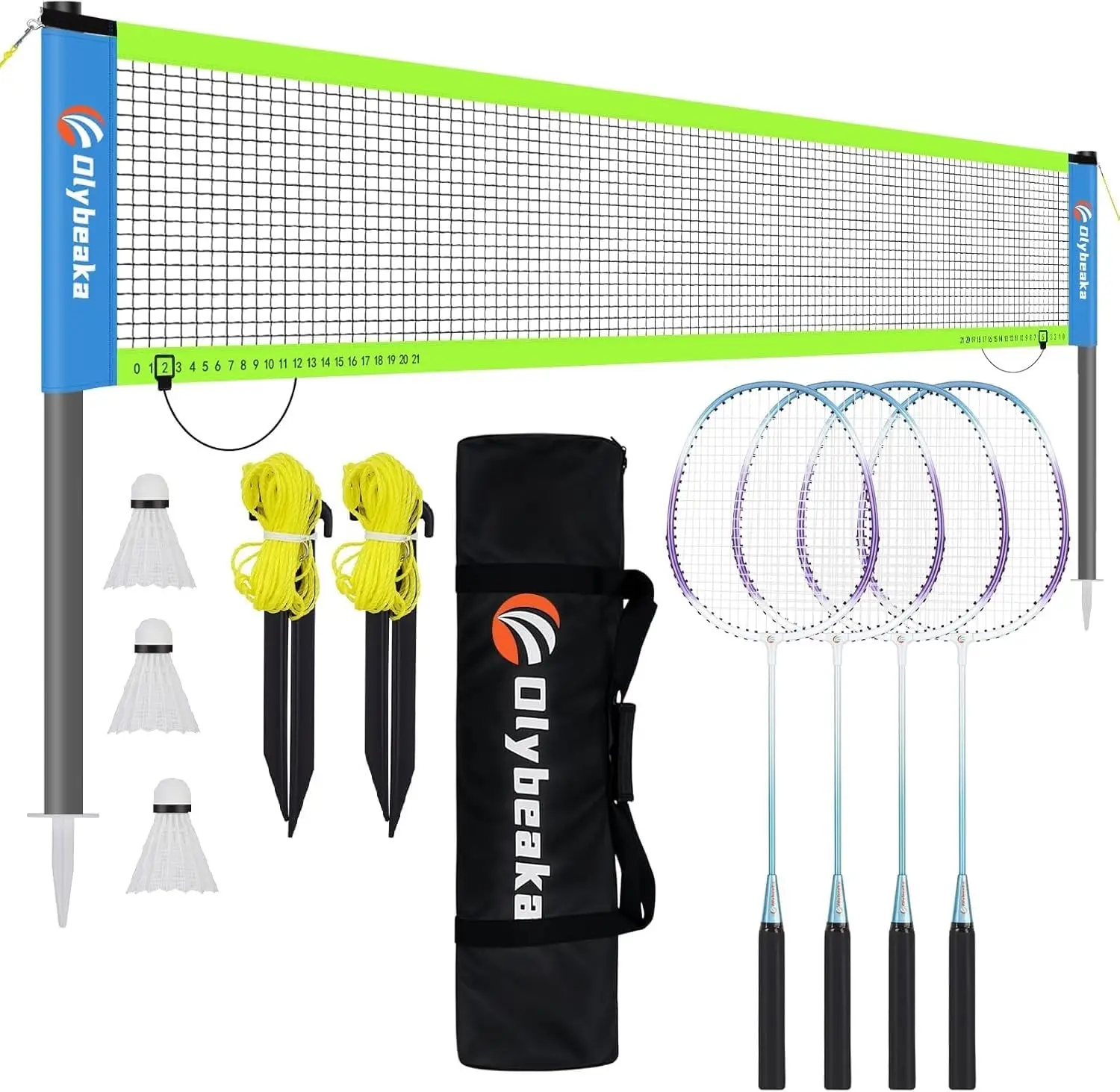 Outdoor Badminton Set with Anti-Sag Net, Aluminum Rackets, Shuttlecocks & Bag - Easy Setup for Backyard, Beach Games