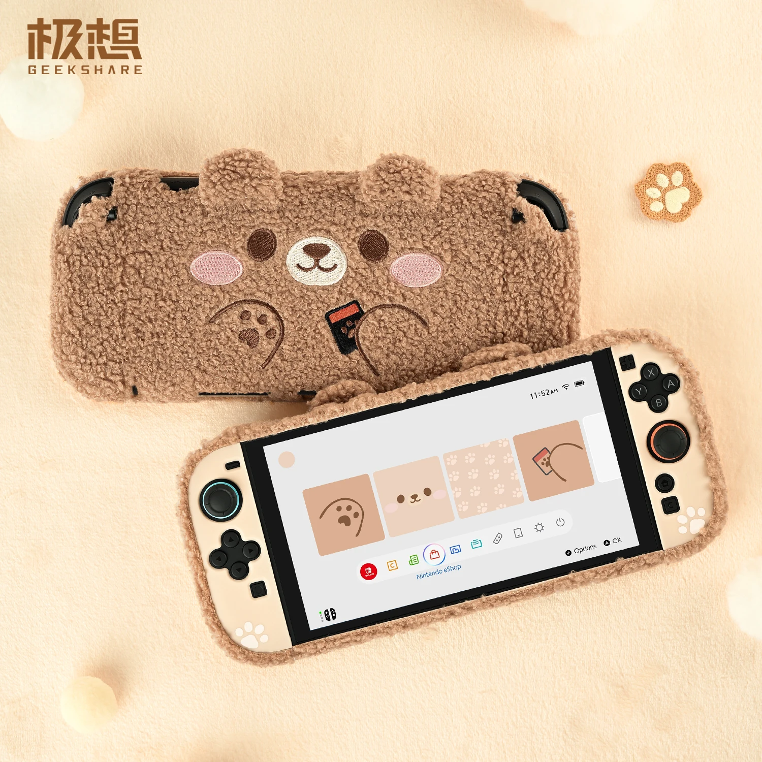 Pluszowe etui GeekShare kompatybilne z Switch 2 (2025), osłona ochronna NS2 na konsolę i kontroler Joy-Con, pluszowy miś — zdjęcie produktu 6