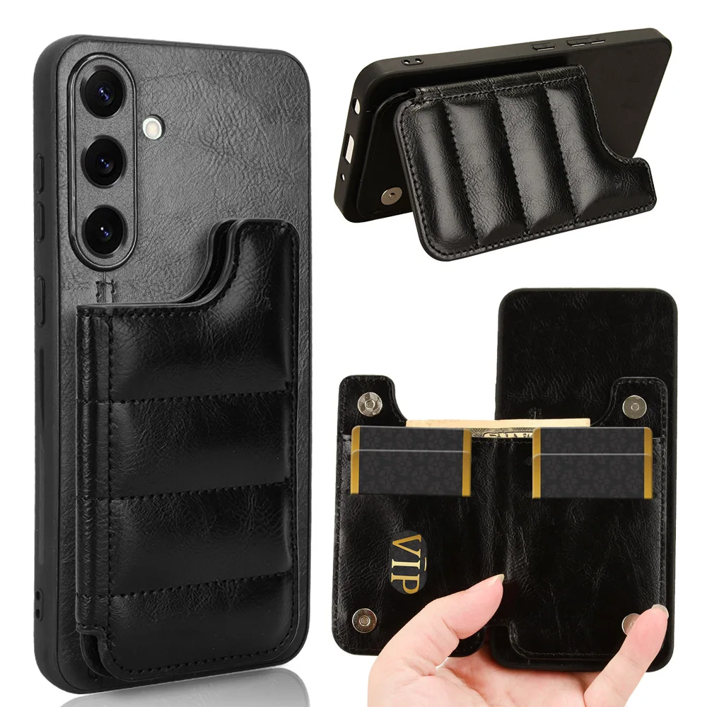 

For Samsung Galaxy S25 S24 S23 S22 Case Luxury Be Attached With Card Package Calfskin PU Leather Ultra Thin back cover