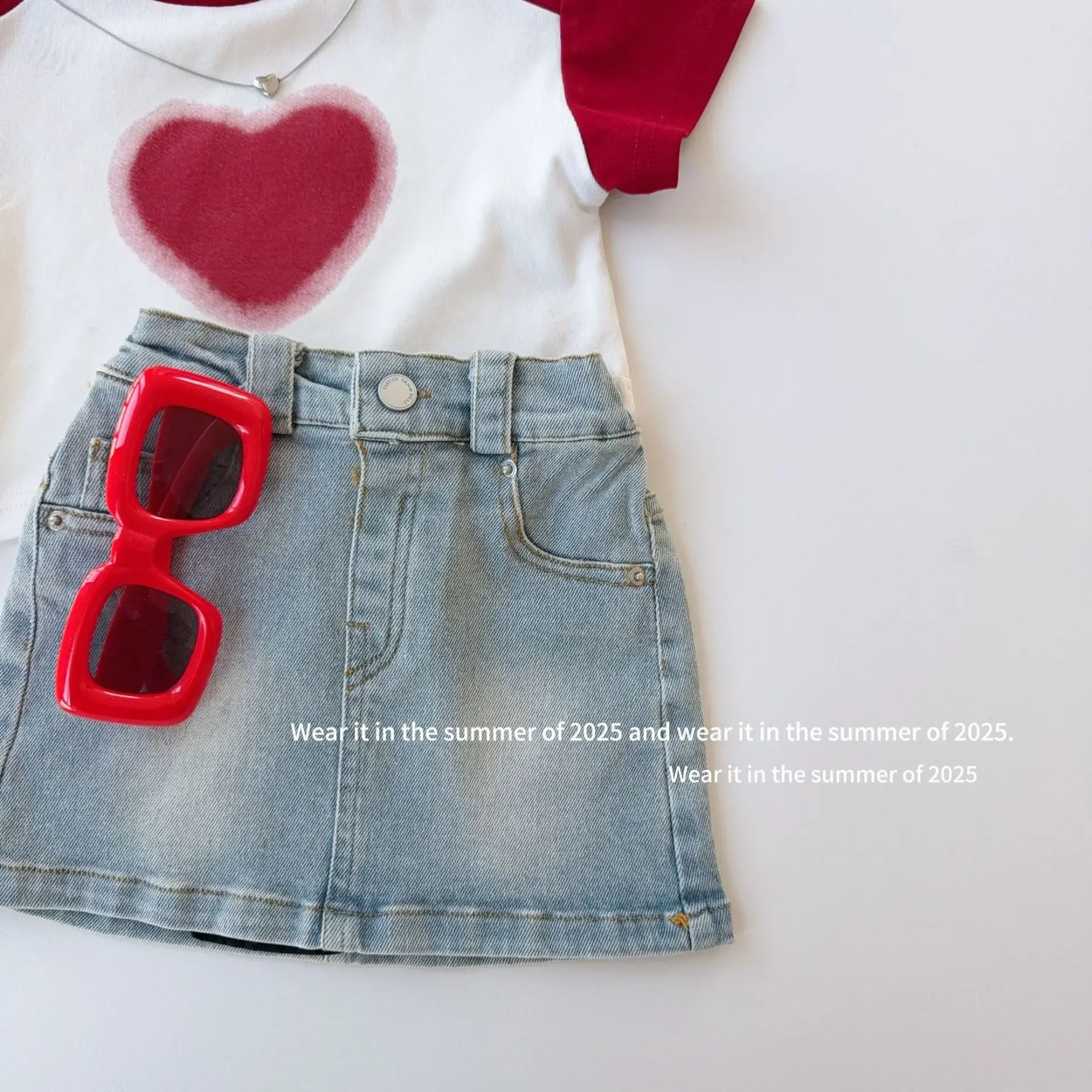 

Girls Skirt 2025 Spring and Summer New Childrens Clothes Korean Style Baby Girls Skinny Denim Skirt Casual Simple Daily