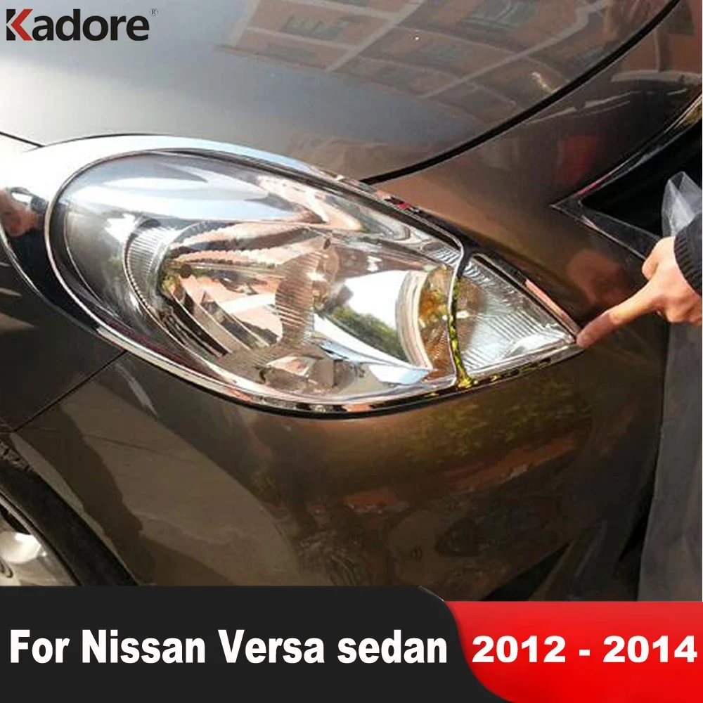 For Nissan Versa Sedan 2012 2013 2014 Chrome Car Front Head Light Lamp Cover Trim Headlight Headlamp Frame Trims Accessories