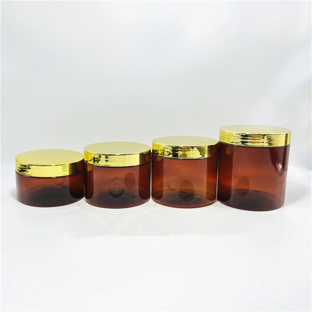 

12pcs Storage Jars Brown Electroplated Cap Empty Cosmetic Food Containers Travel Bottle Round Plastic Jar Face Cream Sample Pot