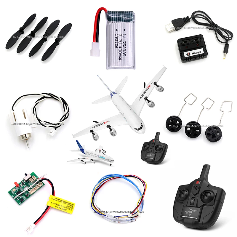 Wltoys XK A120 A380 RC avion pièces de rechange lame hélice train d'atterrissage moteur récepteur Servo lumière chargeur télécommande