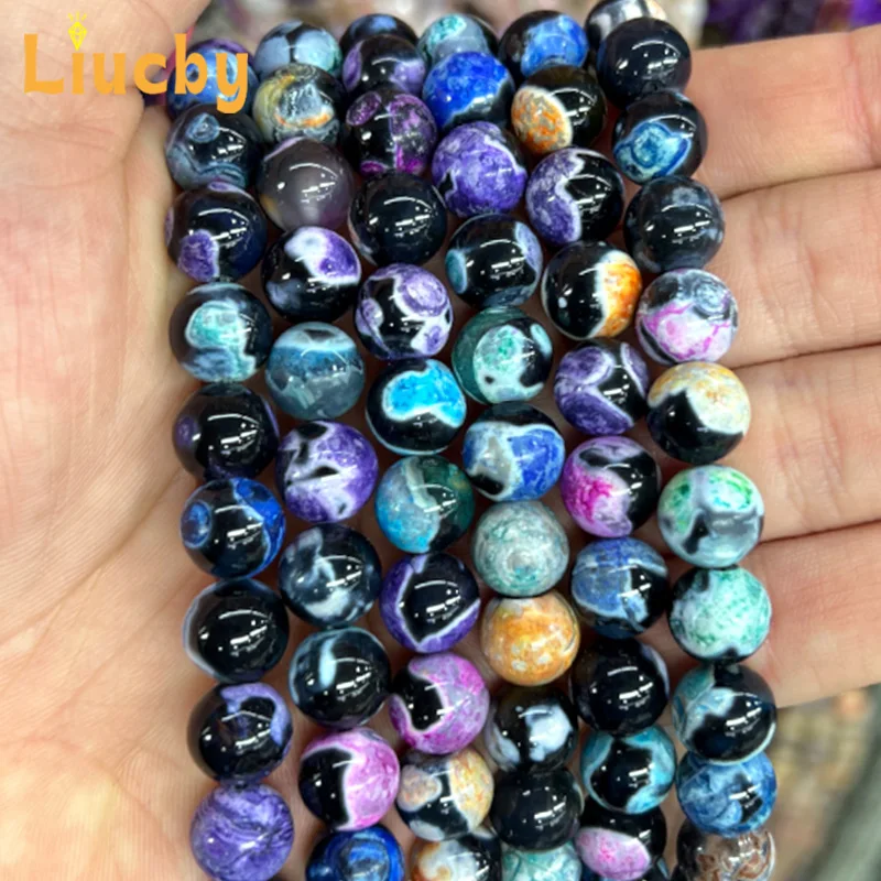 Naturstein Gemischte Farbe Feuer Achate Handgemachte Perlen Für Schmuck Sets DIY 6/8/10mm Armbänder Zubehör Schlüsselanhänger 15" Großhandel – Detail 6