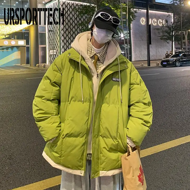 Winter Men's Jacket New Thickened Warm Parkas Trendy Brand Youth Cotton Jacket High School Student Fake Two Pieces Down Jacket