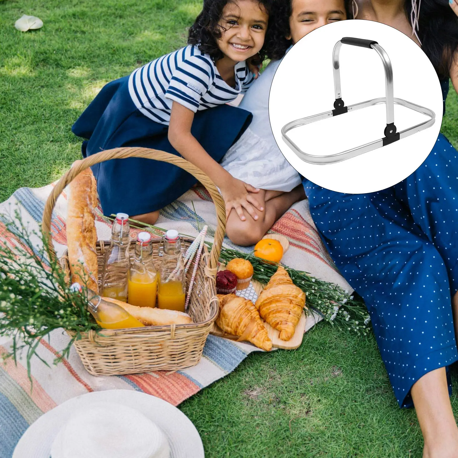 Collapsible Aluminum Basket Frame Lightweight Portable Space Saving with Antislip Handle for Camping Picnic