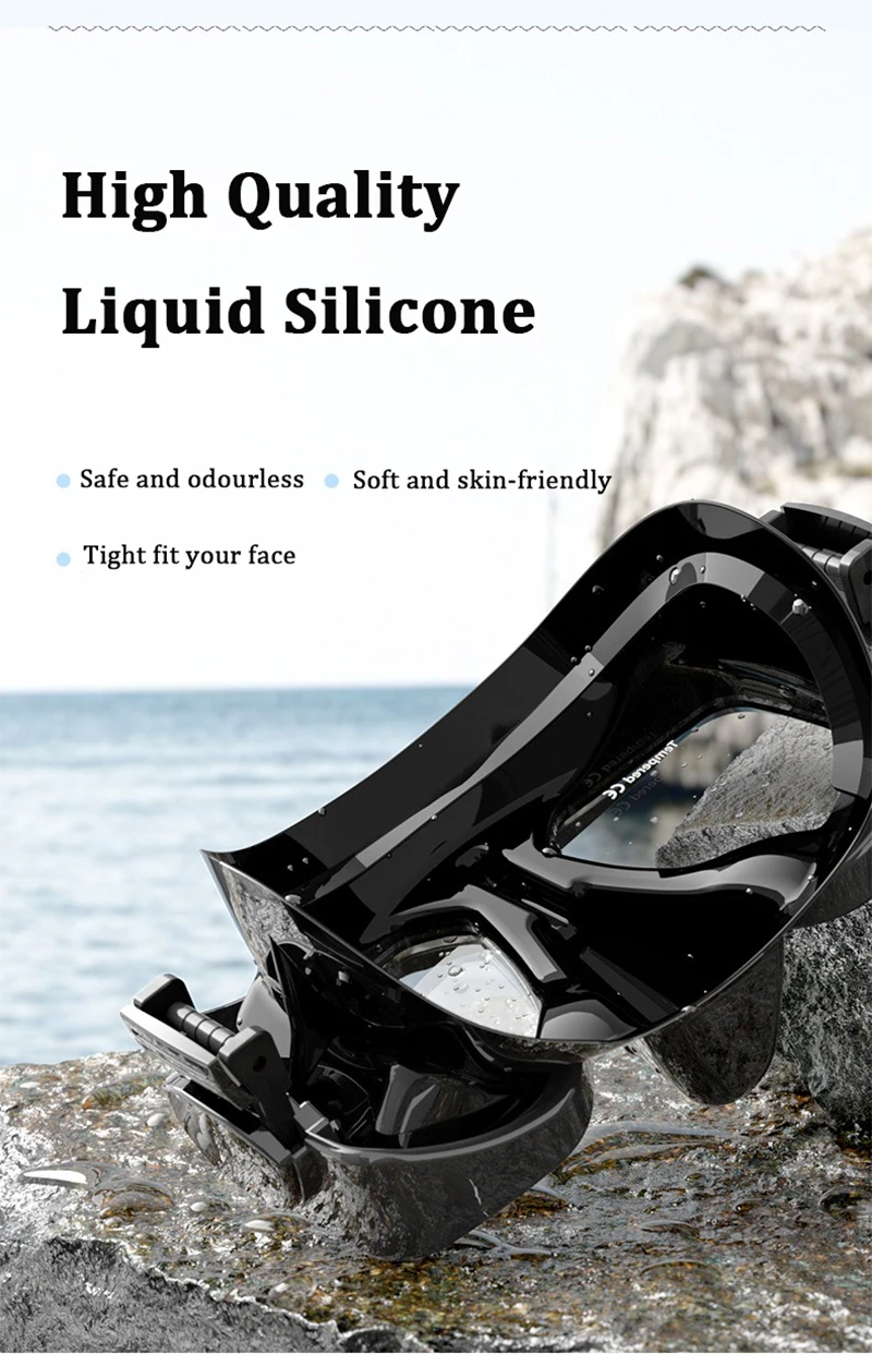 사각 프레임 다이빙 스노클링 마스크 고화질 대형 프레임 초광각 시야 스쿠버 다이빙 거울 액체 실리콘