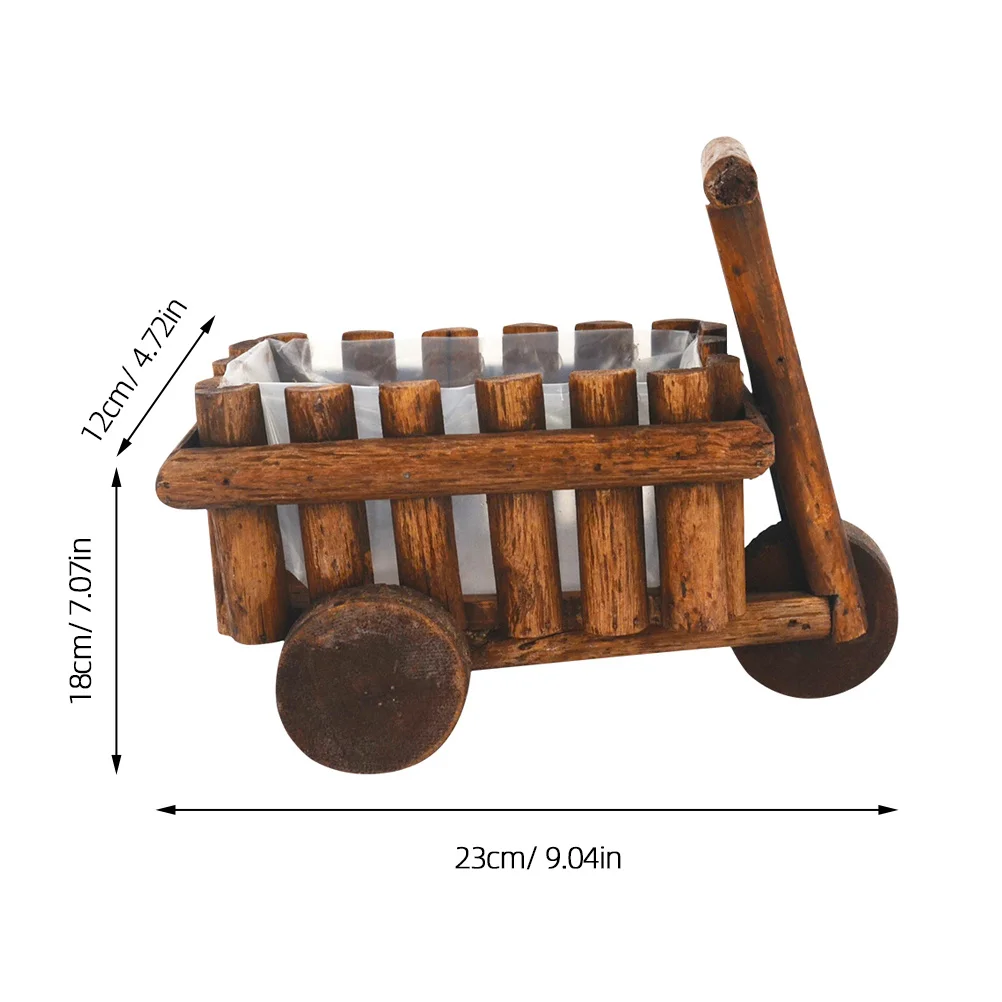 Wooden Small Cart Flower Pot Brown Vintage Style Creative Succulent Planter Decorative Hanging Wall Pot Multi-Functional Office