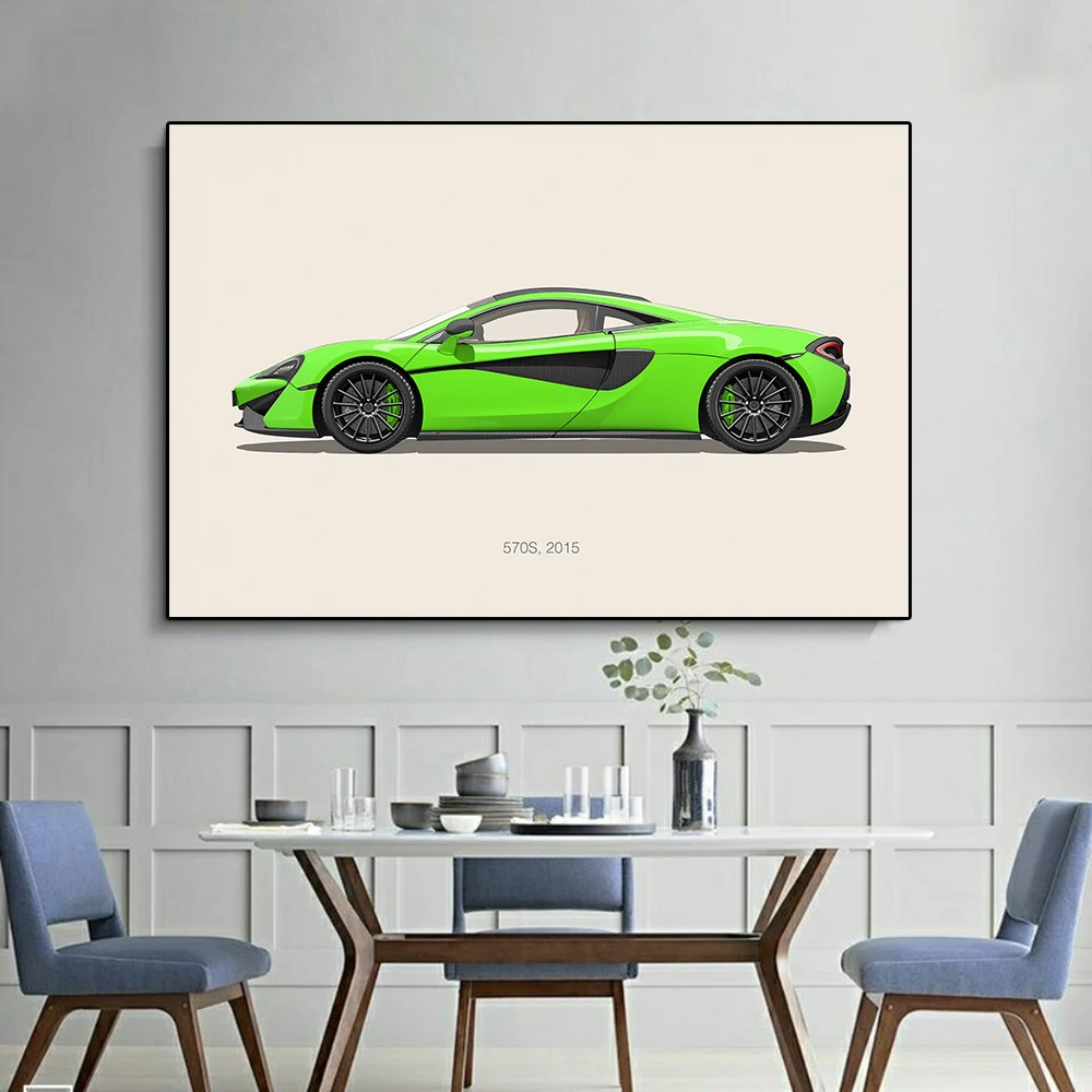 MCL Speedtail Sports Car Comic Illustration Luxury Supercar 570S Canvas Painting Racing Poster And Print Wall Art Room Decor