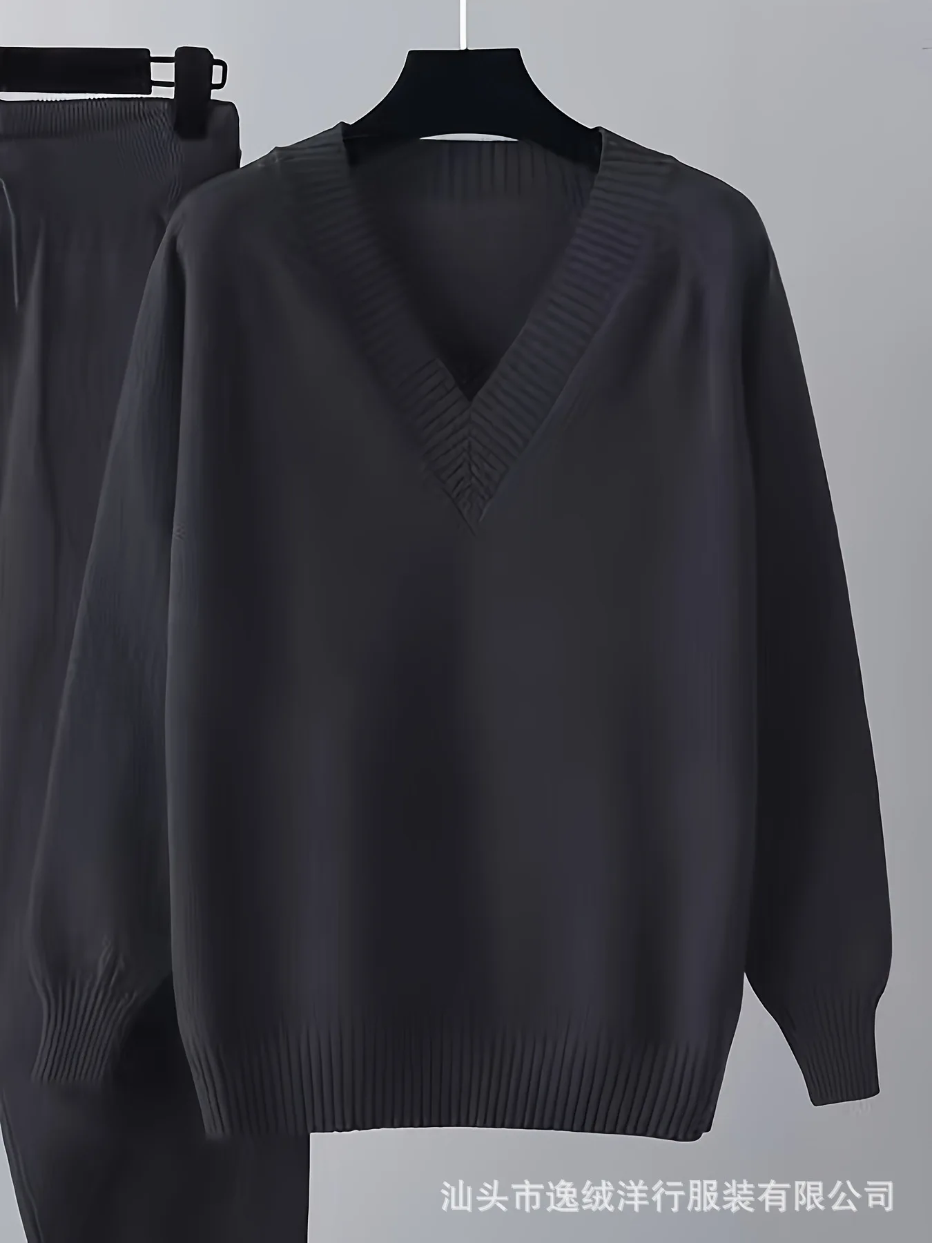 2026 Herbst Winter Damen V-Ausschnitt Strick-Zweiteiler Weicher Pullover Hochgeschnittene Strickhose Locker Modisch Täglich Streetwear – Detail 11