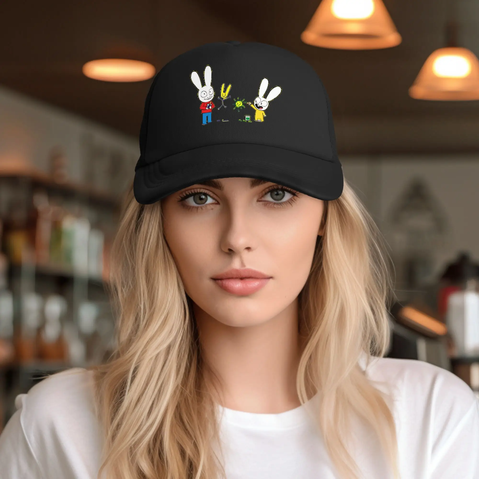 Simons Super Rabbit Mesh Baseball Caps Men Women Hip-Hop Sun Caps Cartoons Hat Breathable Trucker Cap Summer Trucker Hat