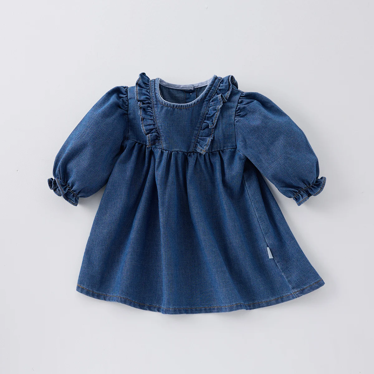 

Spring long-sleeved casual denim baby Girl Dress Lace collar denim girl skirt