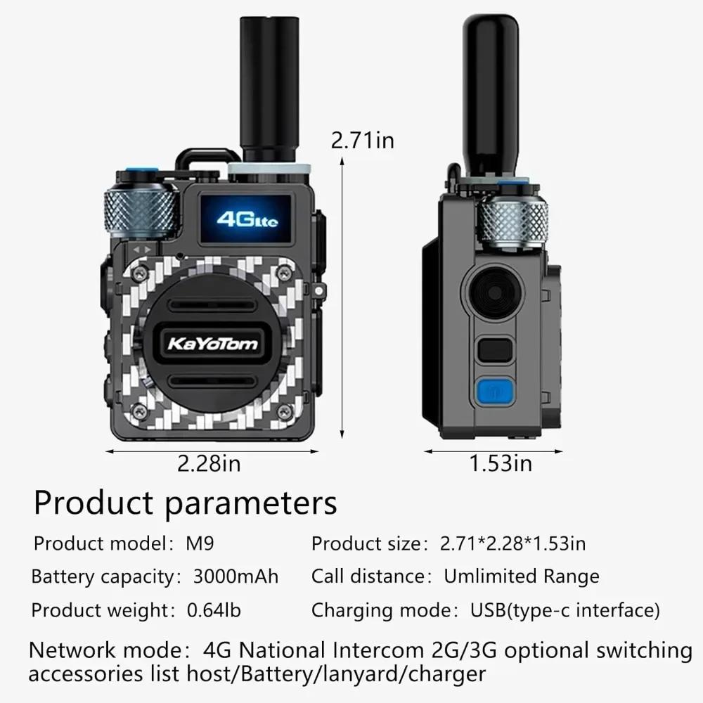 Walkie Talkie Lange afstandsbereik Global Walkie Talkie Dual PTT 4G/LTE PoC Tweerichtingsradio Landelijk netwerk (2 stuks met simkaarten)