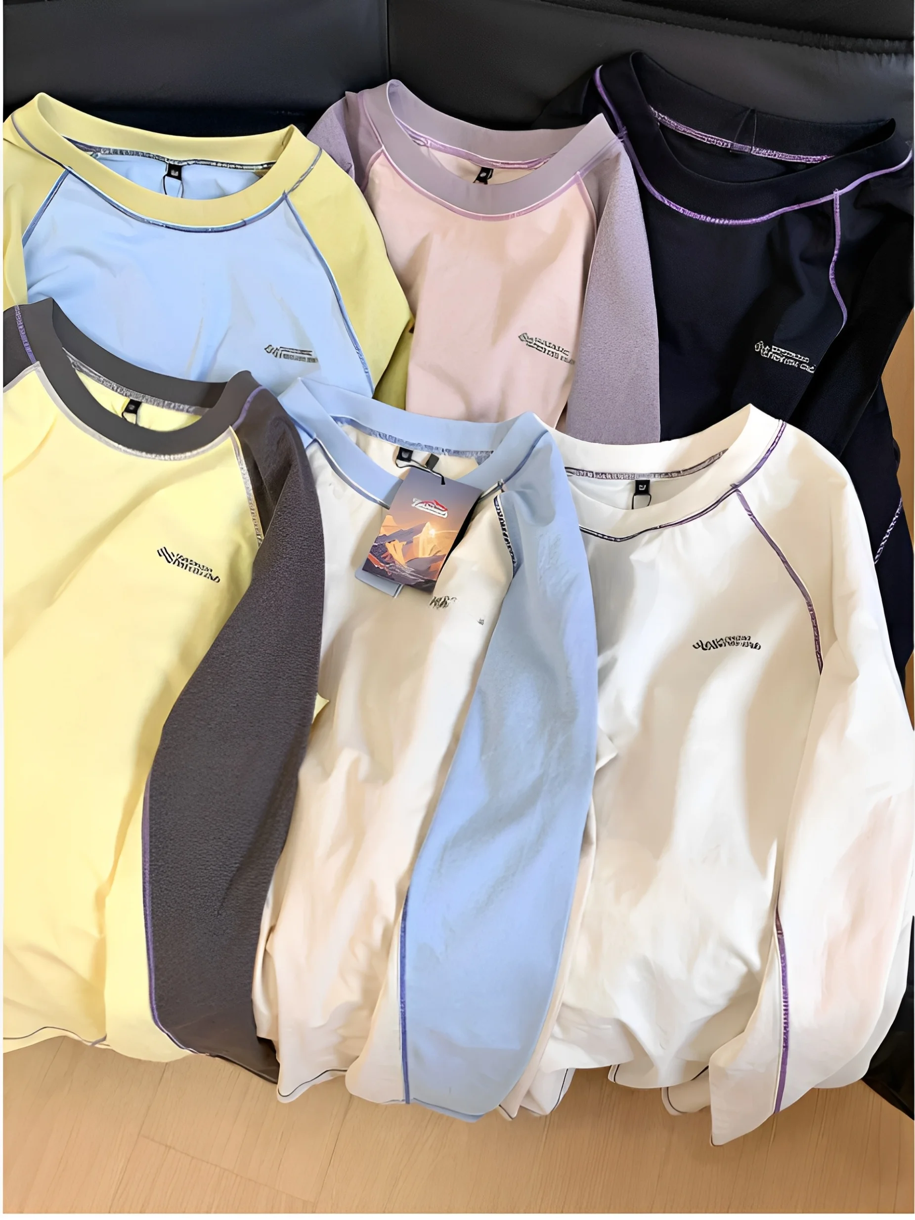 Quick Dry Long Sleeve T-Shirt Couple Style Outdoor Casual Top Color Block Shoulder Pad Design Comfortable Breathable Polyester