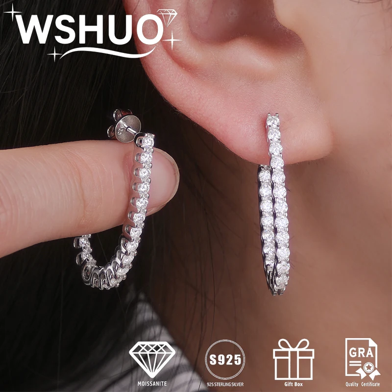 

1.76 Carat Full Moissanite Hoop Earrings for Women S925 Sterling Silver Diamond Circle Earrings Banquet party Fine jewelry GRA
