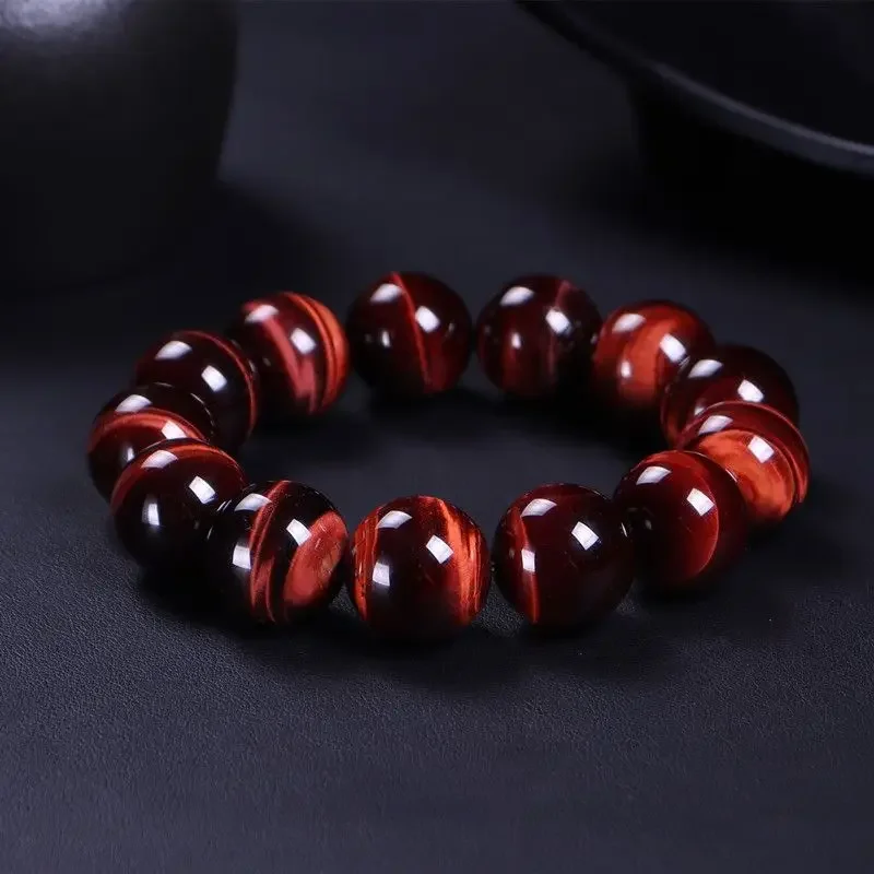 7A Collectible Natural Red Tiger Eye Bracelet Lightning Pattern Beautiful Wood-to-Stone HandString For Womens's Luxury Gifts