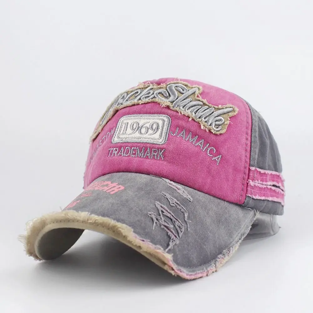 Sun Protection Washed Denim Letters Baseball Cap 1969 Letter Patchwork Hip Hop Hats Vintage Adjustable Trucker Hat Unisex