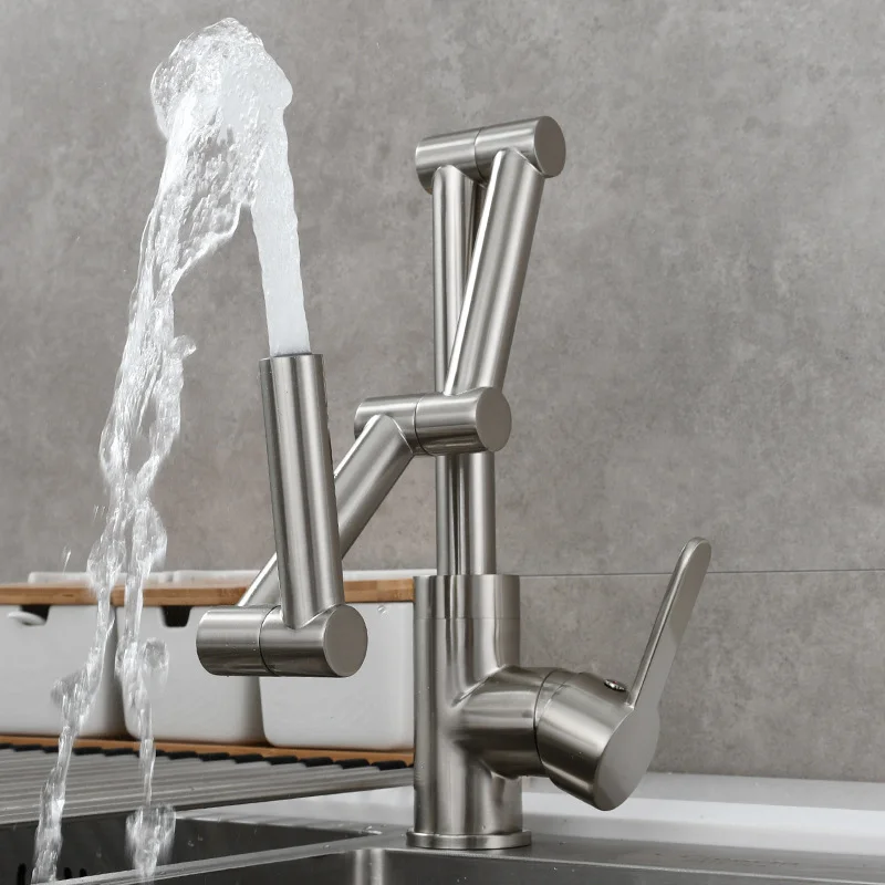 All Copper Folding Kitchen Sink Faucet Telescopic Hot And Cold Sitting Universal Rotating Sink Mixer Unique Golden Faucet