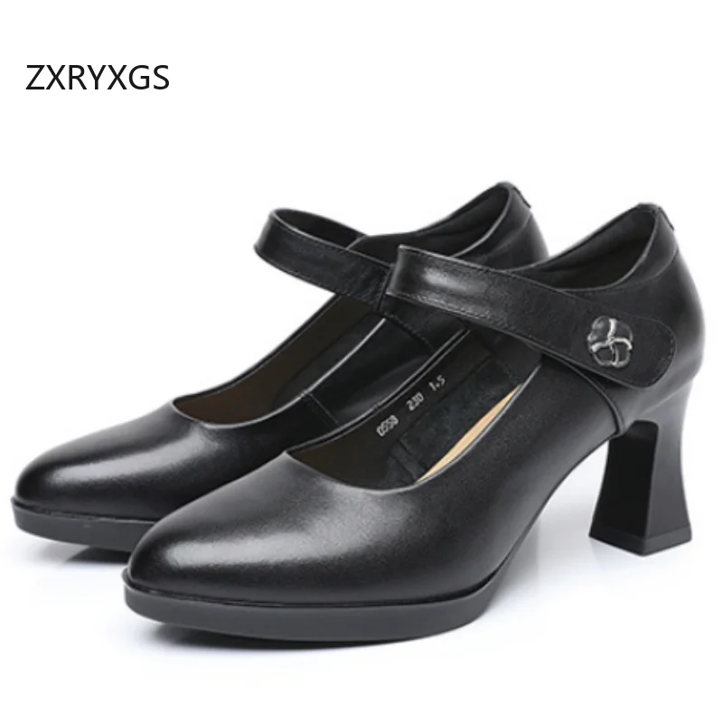ZXRYXGS Top Layer Cowhide Women Pumps Fashion Shoes 2026 New Genuine Leather Professional Work Banquet Shoes High Heels 7 Cm
