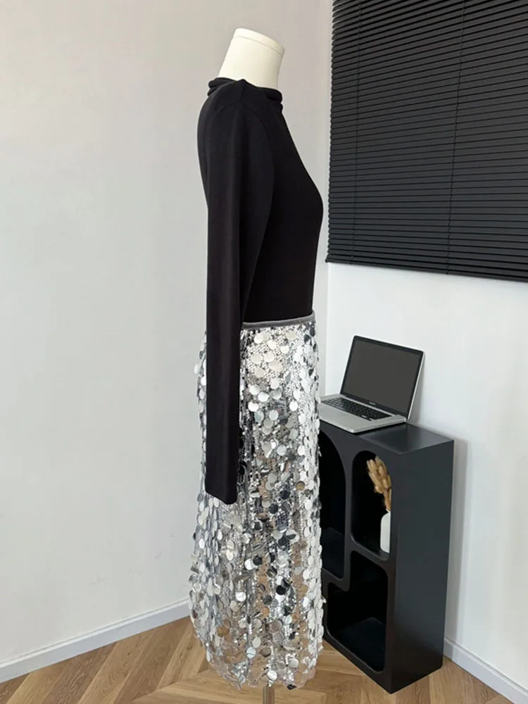 Jupe argentée de haute qualité pour femmes, taille haute, paillettes scintillantes, ligne a, luxe, mode coréenne, Sexy, élégante, Coquette, fête de bal