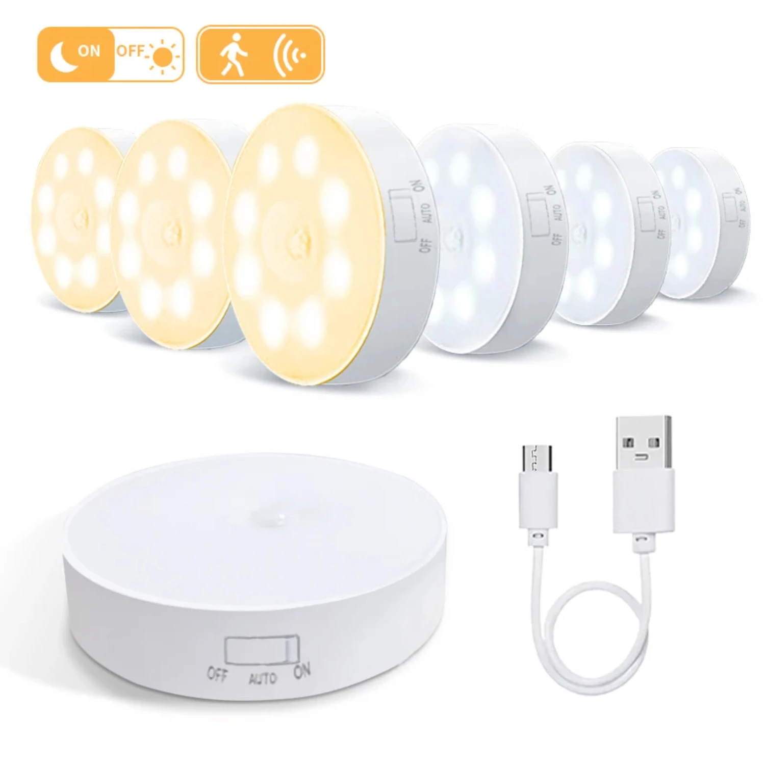 Rechargeable USB Human Motion Sensor Lights - Set of 3, Ideal for Bedroom, Stairs, Corridor, and Wardrobe - Decorative Room Lamp