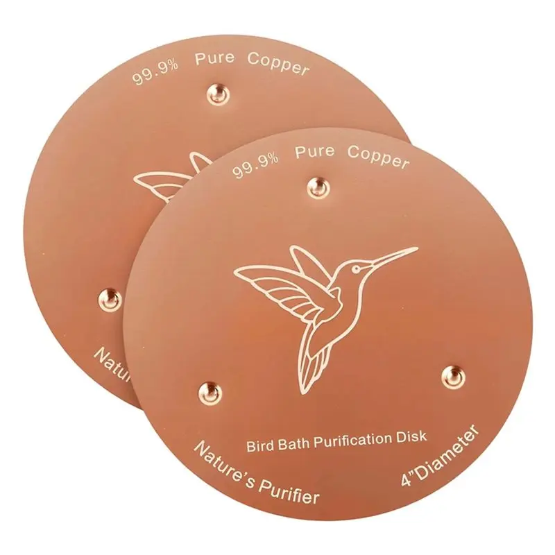 AB66-Bird Bath Copper Disc 2 Pack, For Safe Clean Water- 99.9% Pure Copper Cleaner With Triple-Point Support