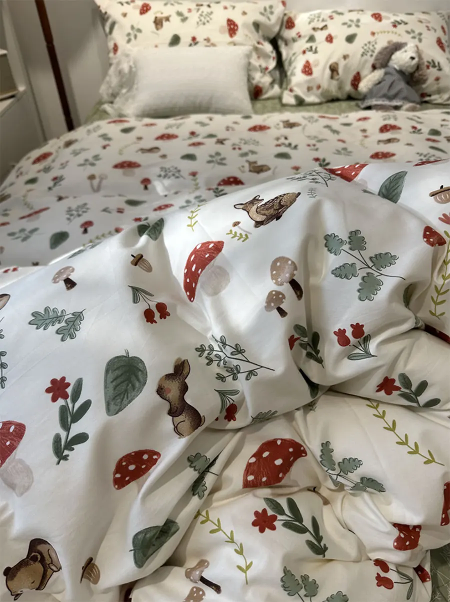 

vintage pastoral mushroom plant bedding set kid teen,twin full queen green cotton home textile bed sheet pillow case quilt cover