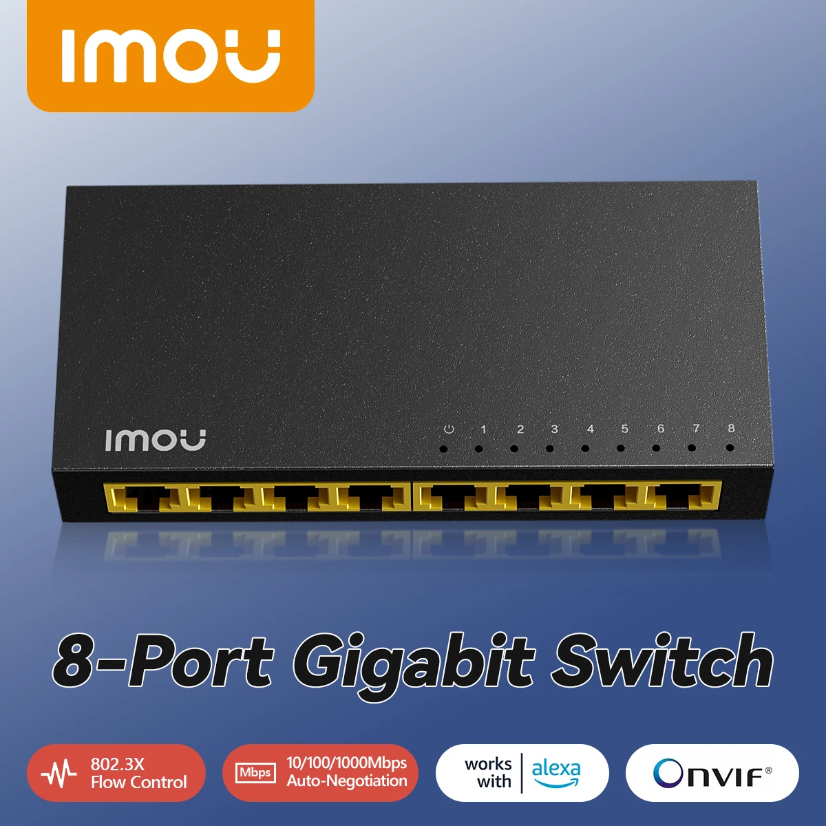 Imou 8-Port Gigabit Switch Sg108c Router Met 10/100/1000Mbps Auto-Onderhandeling Auto Mdi/Mdix 802.3x Flow Control