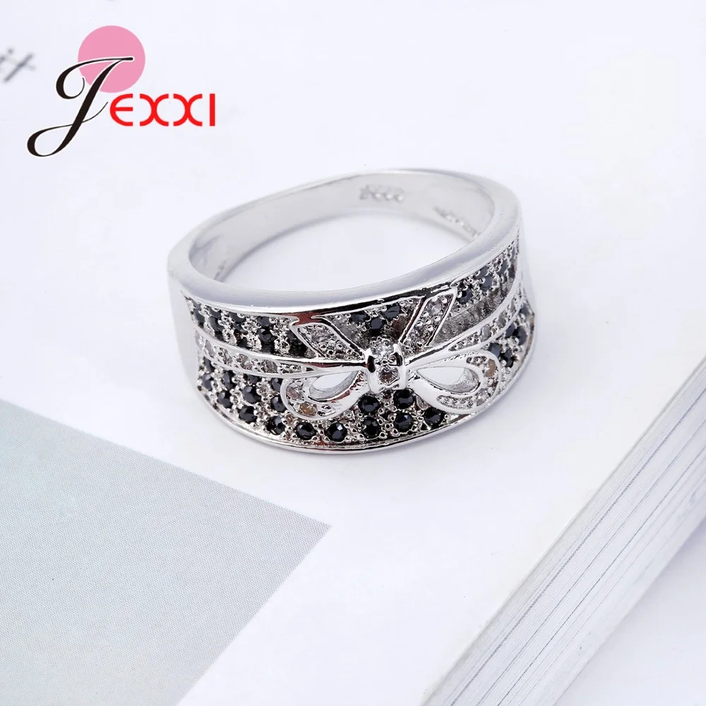 Trendy Women Bowknot Crystal Wedding Party Rings 925 Sterling Silver Engagement Anillos Bridal Wedding Ring Jewelry