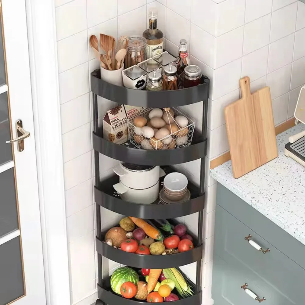 Kitchen Corner Shelves Gap Storage Rack Cosmetic Organization Holder and Storage Corner Rack 3/4/5 Tier Bathroom Rolling Trolley