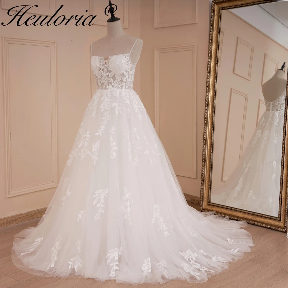 HEULORIA elegant A line boho wedding dress strap lace applique bride dress Robe De Mariee Bride Dress