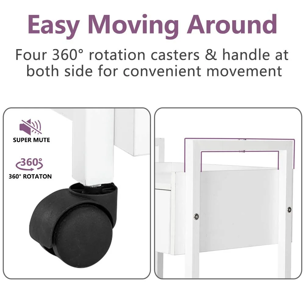 스파 살롱 트롤리, 흰색 모바일 보관 캐비닛, 서랍 2 개, 잠금 가능한 트롤리 1 개, 마사지, 문신 및 페이셜 케어