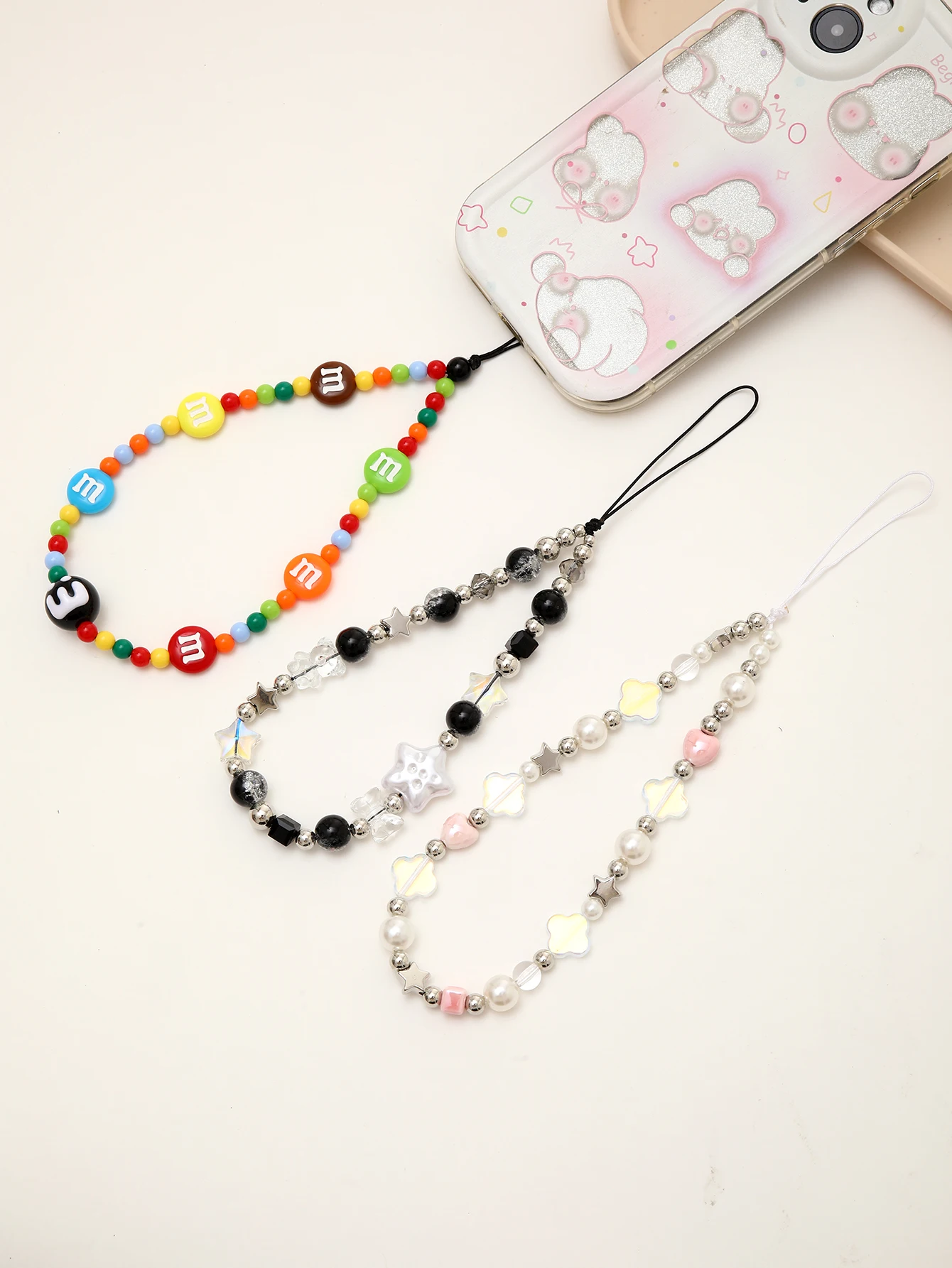 

New Cartoon M Bean Bead Phone Hanging Rope Pearl Pentagram Phone Chain CCD Camera Hanging Chain Pendant Anti Loss Rope