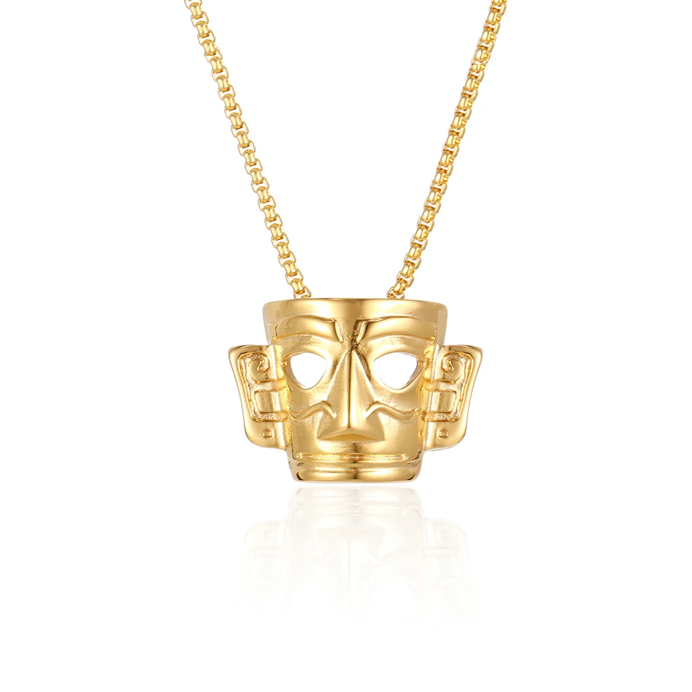 Sanxingdui Ruins Beads Chain Silver Color And Gold Plated Fashion Pendant Necklace Jewelry Men Gift In Stainless Steel