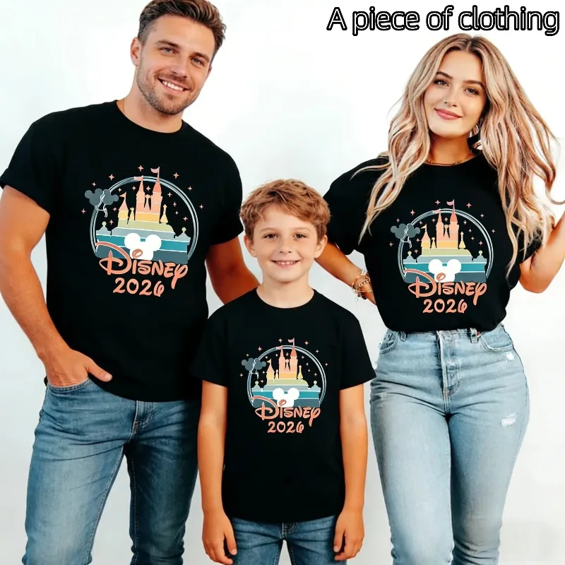 Family Matching T-shirts Castle 2026 Print Parent-child Short Sleeve Outdoor Sports Vacation and Leisure for Men and Women