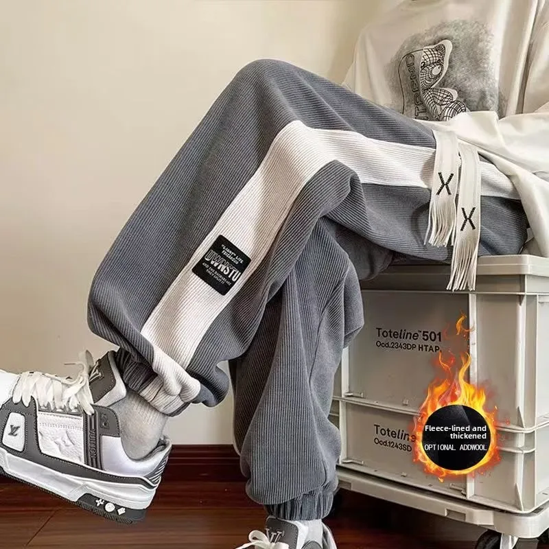 

Men's Fleece Lined Corduroy Casual Pants Autumn Winter New Style Trendy Brand Loose Youthful Style Comfortable Loose Fit Trou...