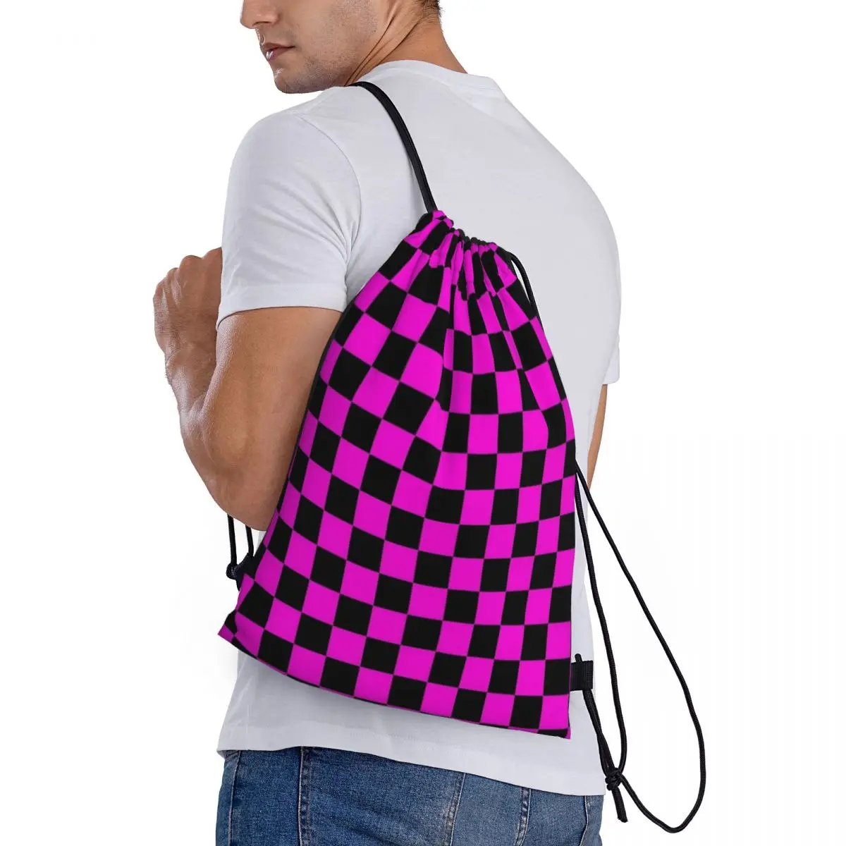 Drawstring Mochila com nome personalizado, saco de armazenamento impermeável para ginásio, faltando textura, praia, natação, esportes, organizador, ao ar livre