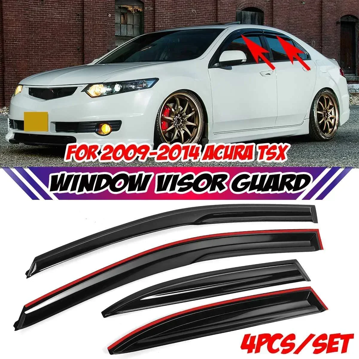 4x Car Door Window Vent Visor Deflector Rain Guard Awning For ACURA TSX 4 Door Sedan 2004-2014 Window Visor Rain Guard Body Kit