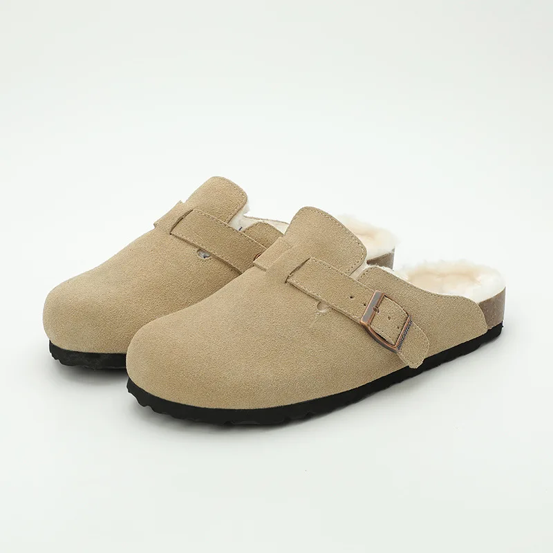 High‑Quality Men's & Women's Fleece‑Lined Cork Slide Slippers, Casual Closed‑Toe Slippers for Autumn and Winter 2026